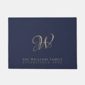 Paillasson Monogramme de famille Elegant Script Navy (Devant)