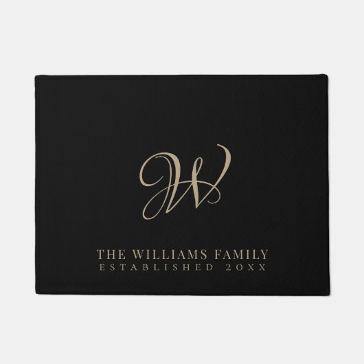 Paillasson Monogramme de famille Élégant Script noir (Devant)