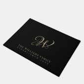 Paillasson Monogramme de famille Élégant Script noir (Incliné)