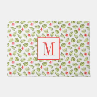 Paillasson Monogramme de feuilles de palmier tropical moderne