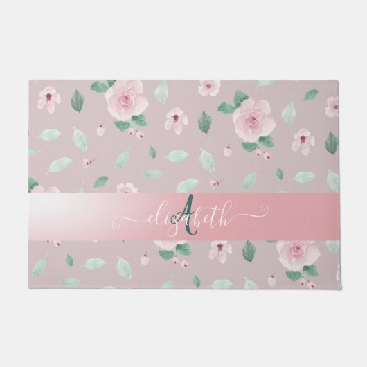 Paillasson Monogramme de fleurs à l'aquarelle chic (Devant)