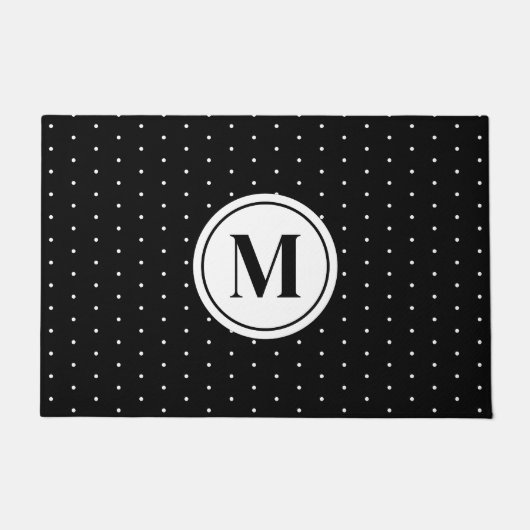 Paillasson Monogramme de Motif de points Polka noir et blanc (Devant)