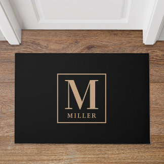 Paillasson Monogramme de nom de famille noir et marron modern