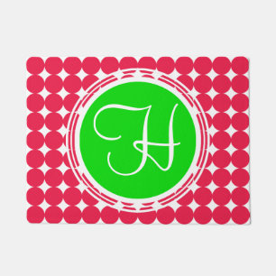 Paillasson Monogramme de point Polka vert et rouge