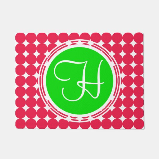 Paillasson Monogramme de point Polka vert et rouge (Devant)