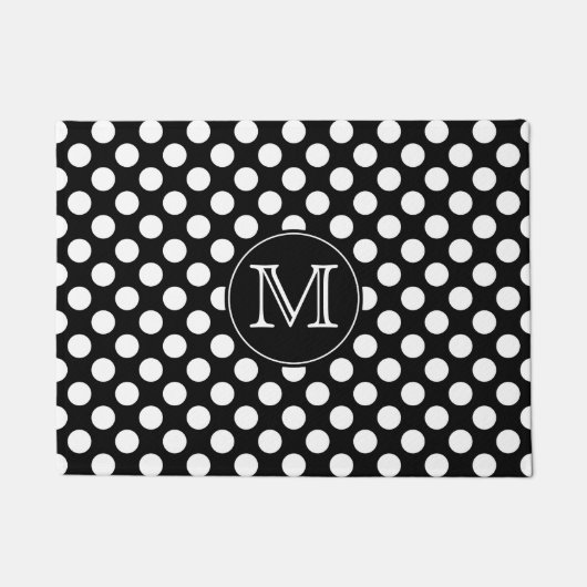 Paillasson Monogramme de points Polka noirs et blancs (Devant)