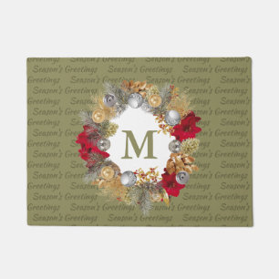 Paillasson MONOGRAMME DE Wréath de Noël OLIVE décorative VERT