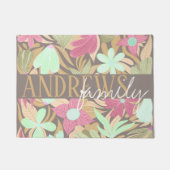 Paillasson Monogramme d'illustration de fleurs d'olivier rose (Devant)