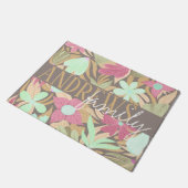 Paillasson Monogramme d'illustration de fleurs d'olivier rose (Incliné)