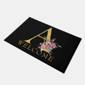 Paillasson Monogramme d'or classique A avec fleurs roses (Incliné)