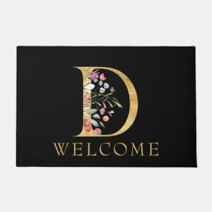 Paillasson Monogramme d'or classique D avec natte de fleurs r