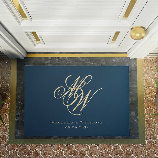 Paillasson Monogramme d'or de la marine Couple