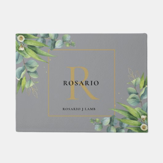 Paillasson Monogramme d'or gris nimbus personnalisé (Devant)