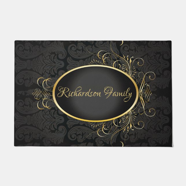 Paillasson Monogramme d'or noir Classé Royal Style Porte Mat (Devant)
