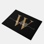 Paillasson Monogramme d'or noir moderne élégant Nom Script Do (Incliné)