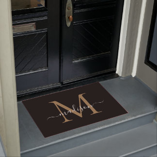 Paillasson Monogramme d'or noir moderne Nom du script féminin