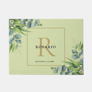 Paillasson Monogramme d'or vert d'olive clair personnalisé
