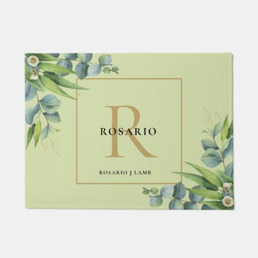 Paillasson Monogramme d'or vert d'olive clair personnalisé (Devant)