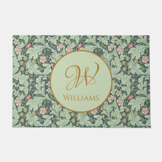 Paillasson Monogramme doré Feuille vert Mint Morris Motif (Devant)