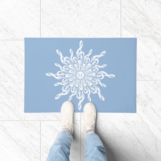 Paillasson Monogramme d'ornement bleu d'hiver G-Clef Snowflak (Intérieur)