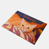 Paillasson Monogramme Drôle mignon Bright Orange Tabby Chat (Incliné)