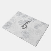 Paillasson Monogramme Élégant Gris Floral (Incliné)