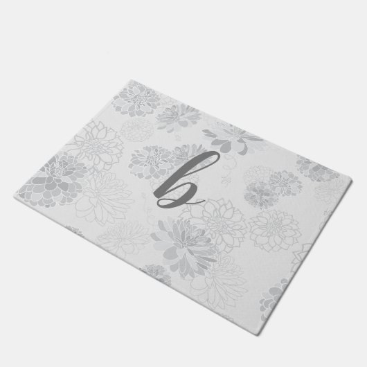 Paillasson Monogramme Élégant Gris Floral (Incliné)