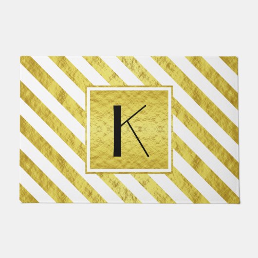 Paillasson Monogramme élégant rayures dorées (Devant)