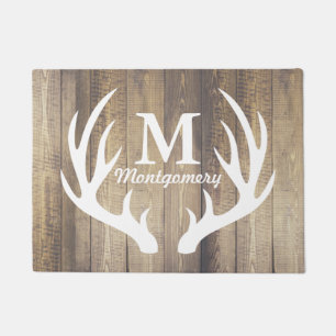 Paillasson Monogramme en bois de planches de cerfs communs de