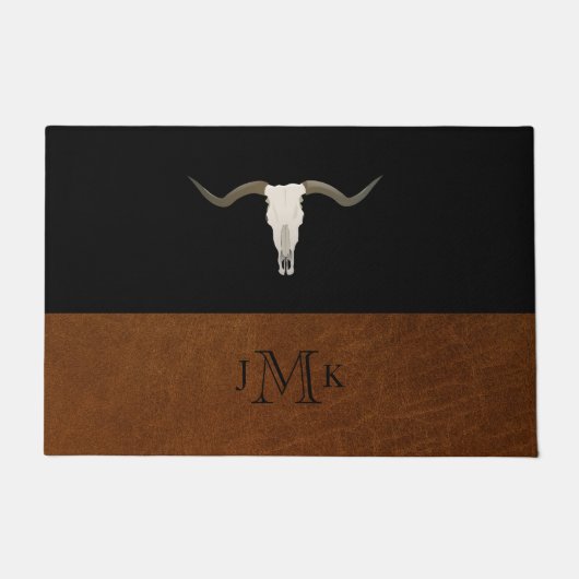 Paillasson Monogramme en cuir noir et Brown rustique (Devant)