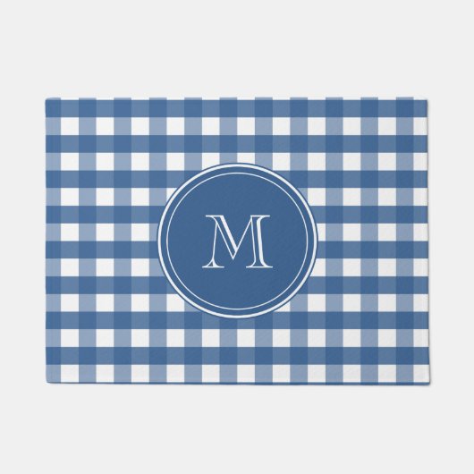 Paillasson Monogramme en En vichy bleu foncé Bienvenue (Devant)