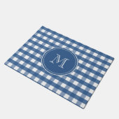 Paillasson Monogramme en En vichy bleu foncé Bienvenue (Incliné)