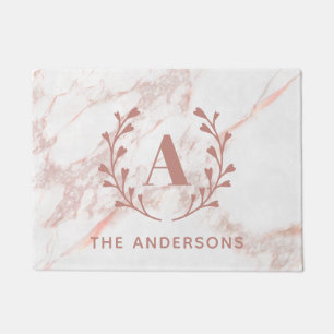 Paillasson Monogramme en marbre rose Toute initiale et nom de