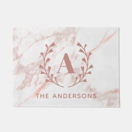 Paillasson Monogramme en marbre rose Toute initiale et nom de (Devant)
