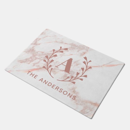Paillasson Monogramme en marbre rose Toute initiale et nom de (Incliné)