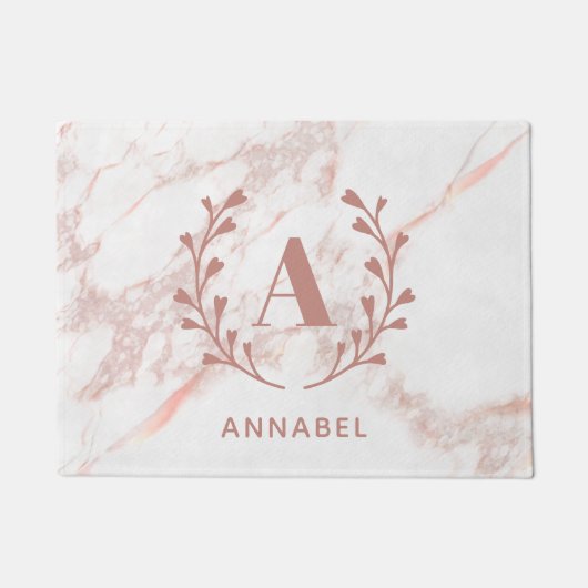 Paillasson Monogramme en marbre rose Toute initiale et nom pe (Devant)