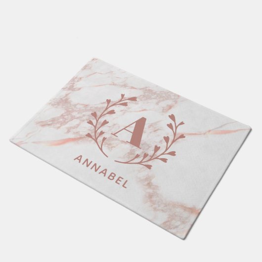 Paillasson Monogramme en marbre rose Toute initiale et nom pe (Incliné)