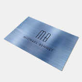 Paillasson Monogramme en métal brossé bleu (Incliné)