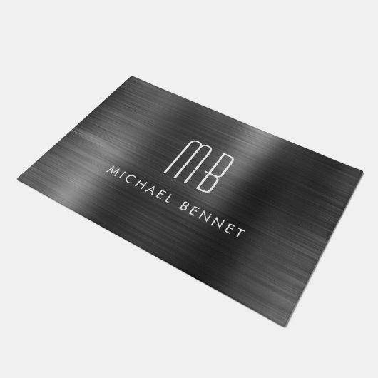 Paillasson Monogramme en métal brossé noir (Incliné)