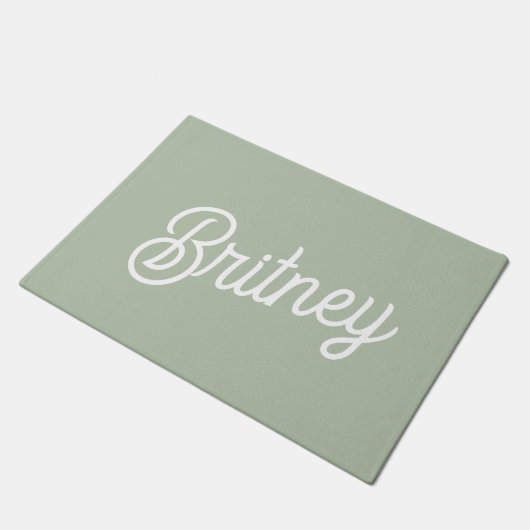 Paillasson Monogramme et nom personnalisés de Sage Vert moder (Incliné)