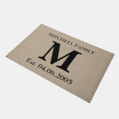 Paillasson Monogramme faux lin burlap rustique mariage initia (Incliné)
