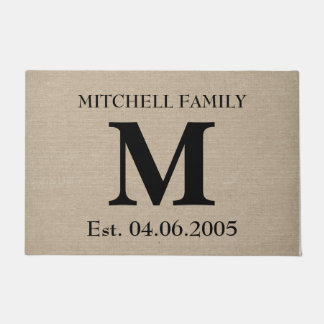 Paillasson Monogramme faux lin burlap rustique mariage initia