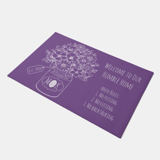 Paillasson Monogramme Fleur sauvage Bouquet Mason Jar à main (Incliné)