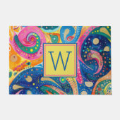 Paillasson Monogramme géométrique Abstrait de couleur vive (Devant)