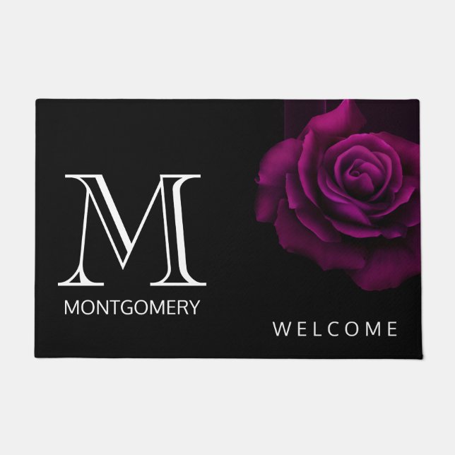 Paillasson Monogramme gothique violet-rouge rose bienvenue (Devant)