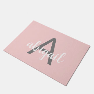 Paillasson Monogramme gris de la fille rose noire moderne et