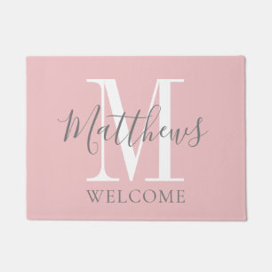 Paillasson Monogramme gris rose pâle moderne Mariage des jeun