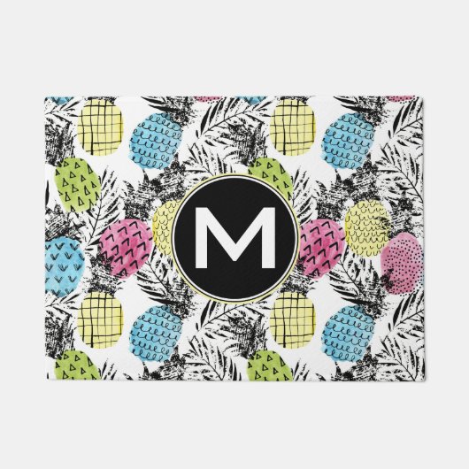 Paillasson Monogramme grunge des paumes | d'ananas (Devant)