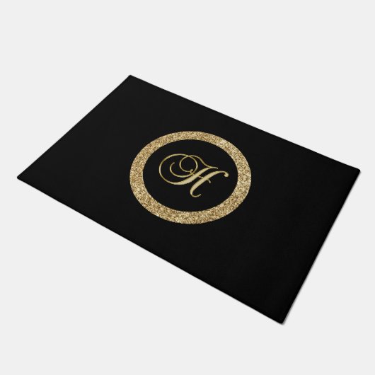 Paillasson Monogramme H, élégant script doré (Incliné)