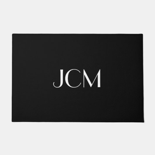 Paillasson Monogramme initial blanc sur fond noir (Devant)